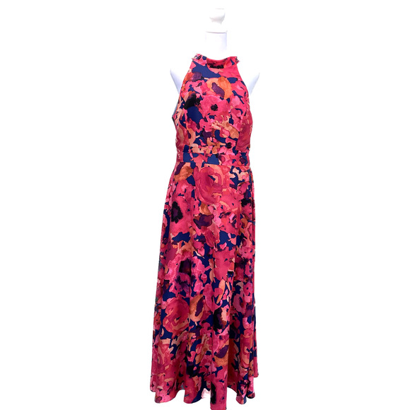 Tahari NWT Arthur S Levine Floral Maxi Dress High Neck Keyhole Sleeveless Size 8 - Picture 1 of 13
